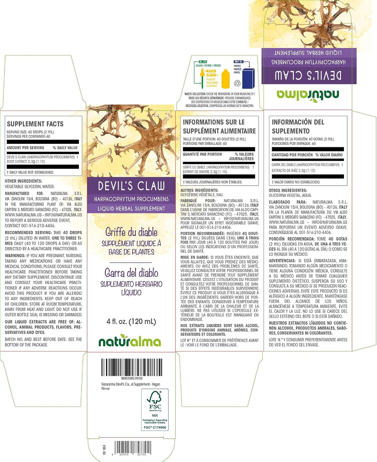 Naturalma Devil's Claw (Harpagophytum procumbens) Root Alcohol-Free Tincture - 120 ml - görsel 2