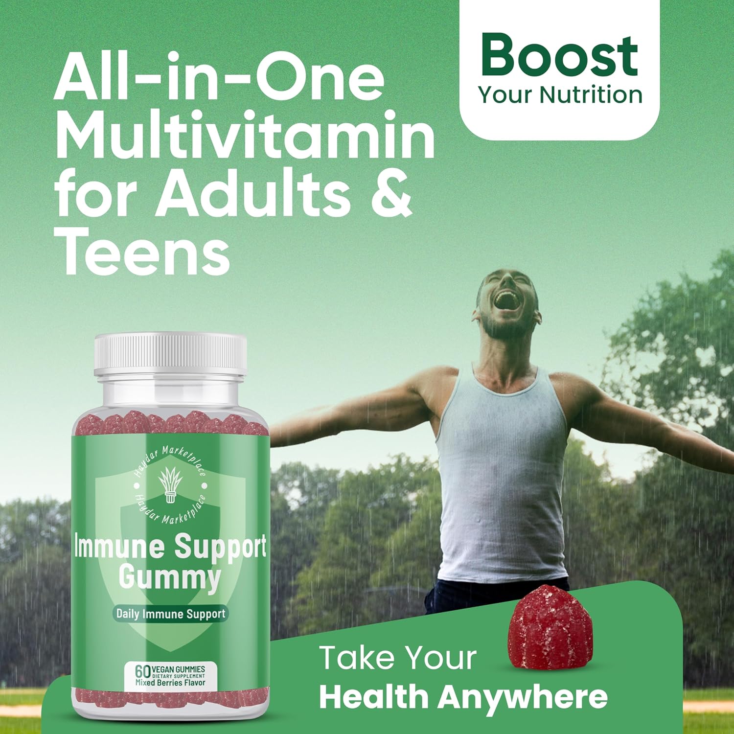 Immune Support Gummies for Adults - Vegan with Vitamins C & D, Zinc, Magnesium, Probiotics, Elderberry & Turmeric - 60 Gummies - görsel 6