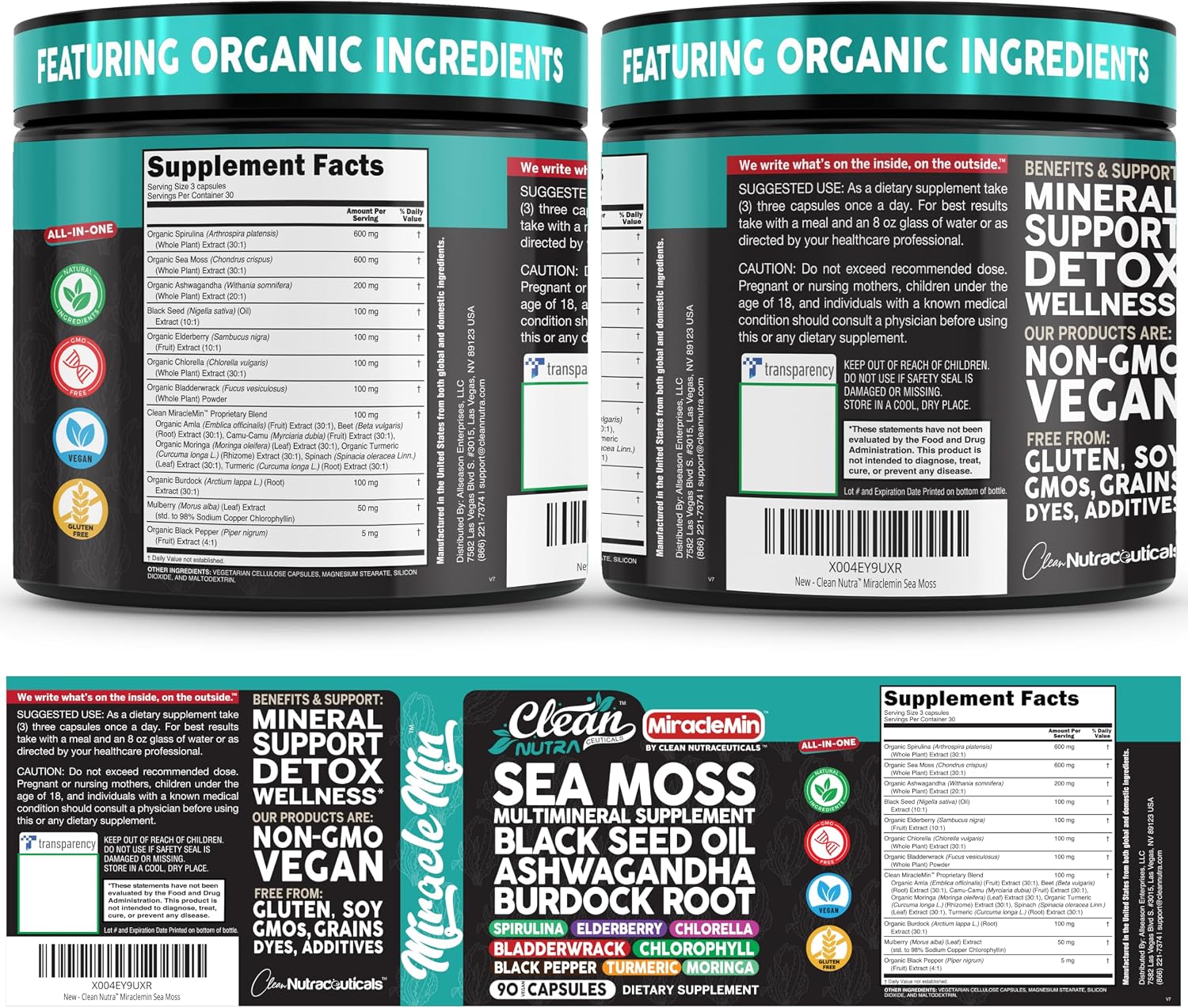 Clean Nutra Organic Sea Moss Capsules with Ashwagandha, Black Seed Oil, and Superfoods Blend – 90 Vegan Capsules - görsel 9