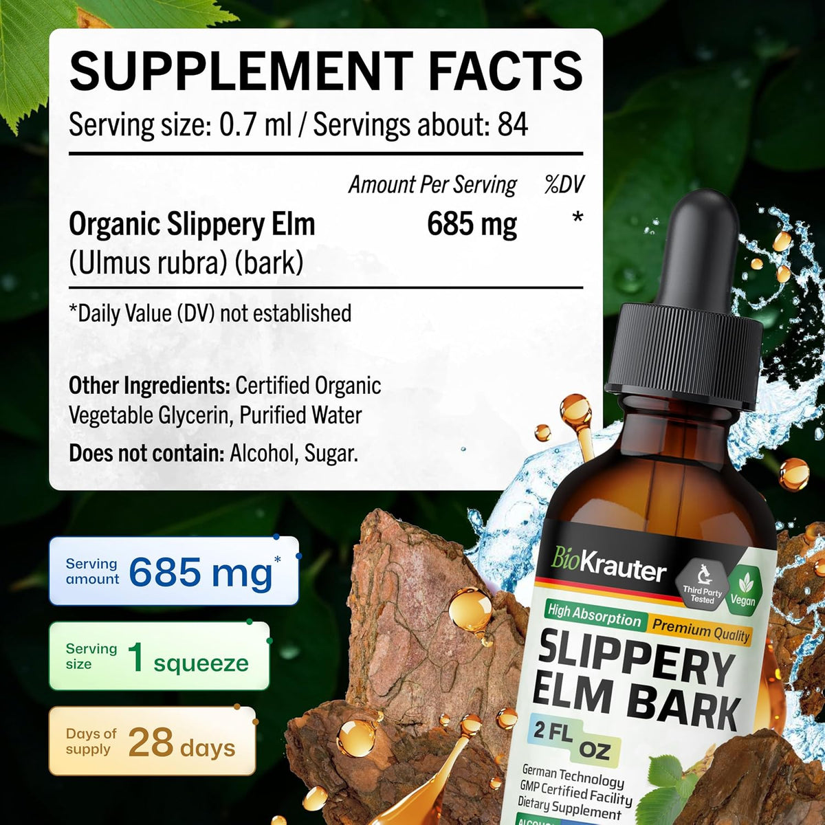 Slippery Elm Bark Tincture – Pure Liquid Drops for Digestive & Respiratory Health - görsel 4