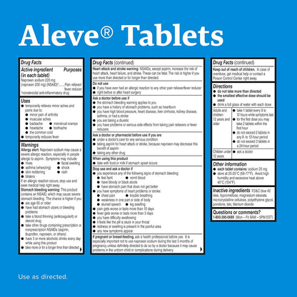 Aleve Naproxen Sodium 220 mg Pain Relief Tablets, 200 Count (Pack of 2)