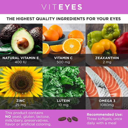 Viteyes AREDS 2 + Omega-3 Macular Health Formula Softgels, Triple Strength Omega-3, 90 Softgels