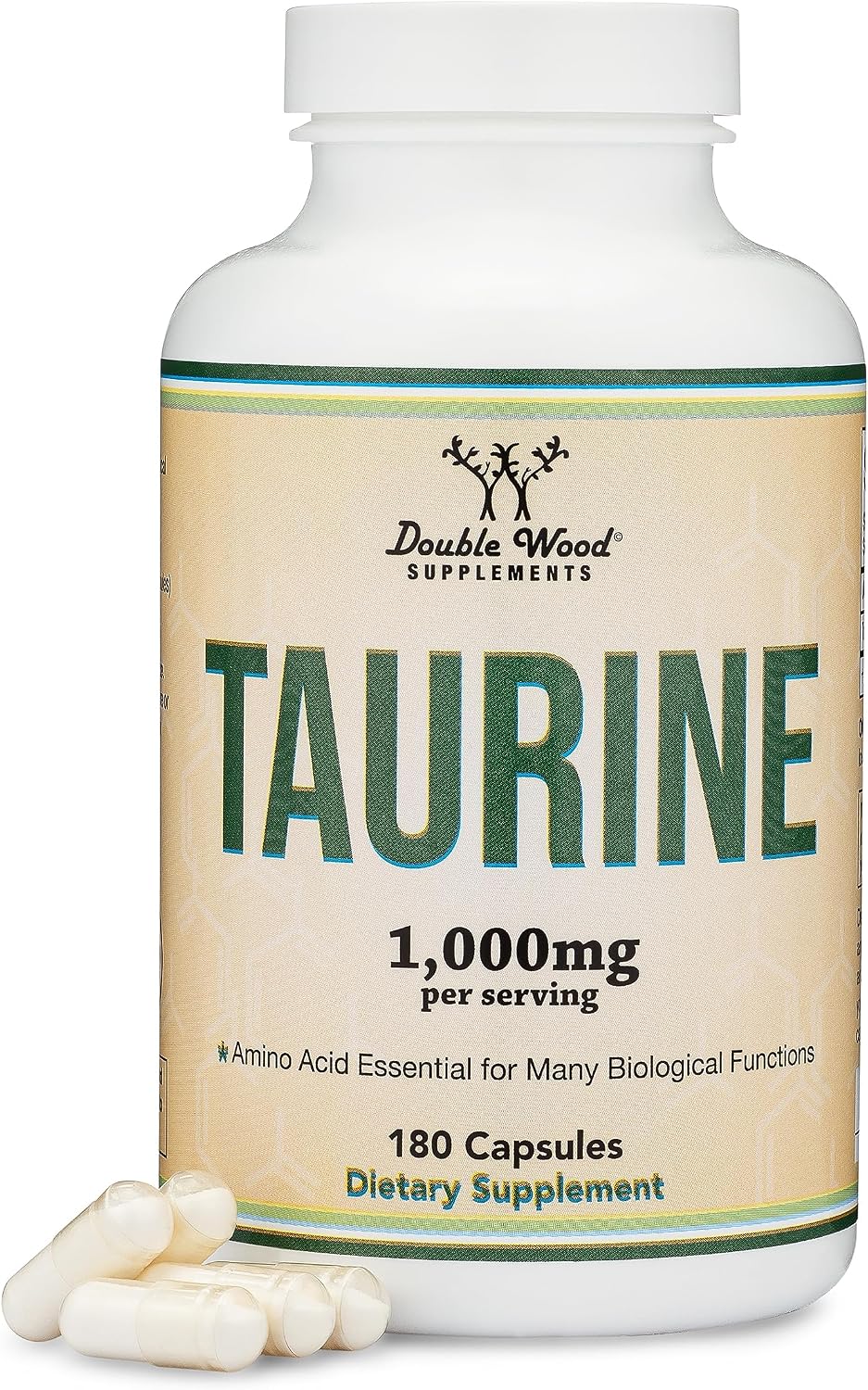 Taurine Supplement 1000mg Per Serving, 180 Capsules - Amino Acid for Daily Wellness (Taurina) Vegan, Gluten-free, Non-GMO by Double Wood - görsel 1