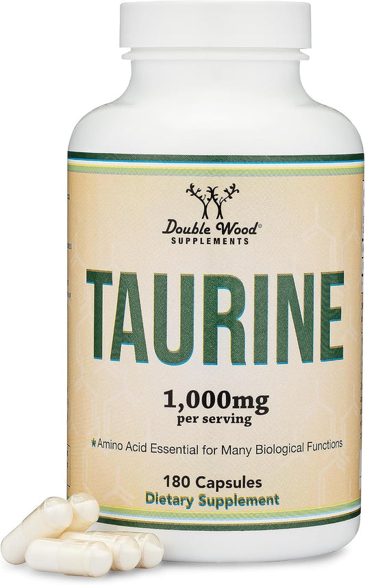 Taurine Supplement 1000mg Per Serving, 180 Capsules - Amino Acid for Daily Wellness (Taurina) Vegan, Gluten-free, Non-GMO by Double Wood