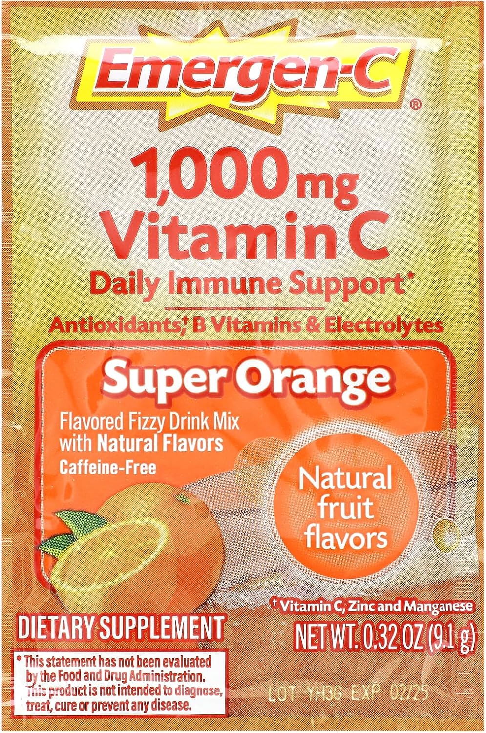 Emergen-C Vitamin C Flavoured Fizzy Drink Mix Sachets, Super Orange, 9 g (Pack of 30) - görsel 3