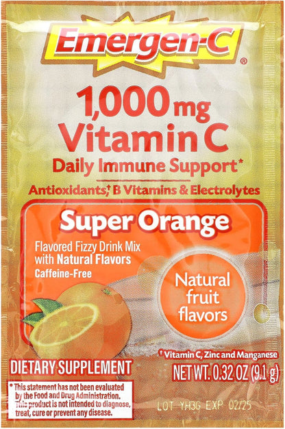 Emergen-C Vitamin C Flavoured Fizzy Drink Mix Sachets, Super Orange, 9 g (Pack of 30)