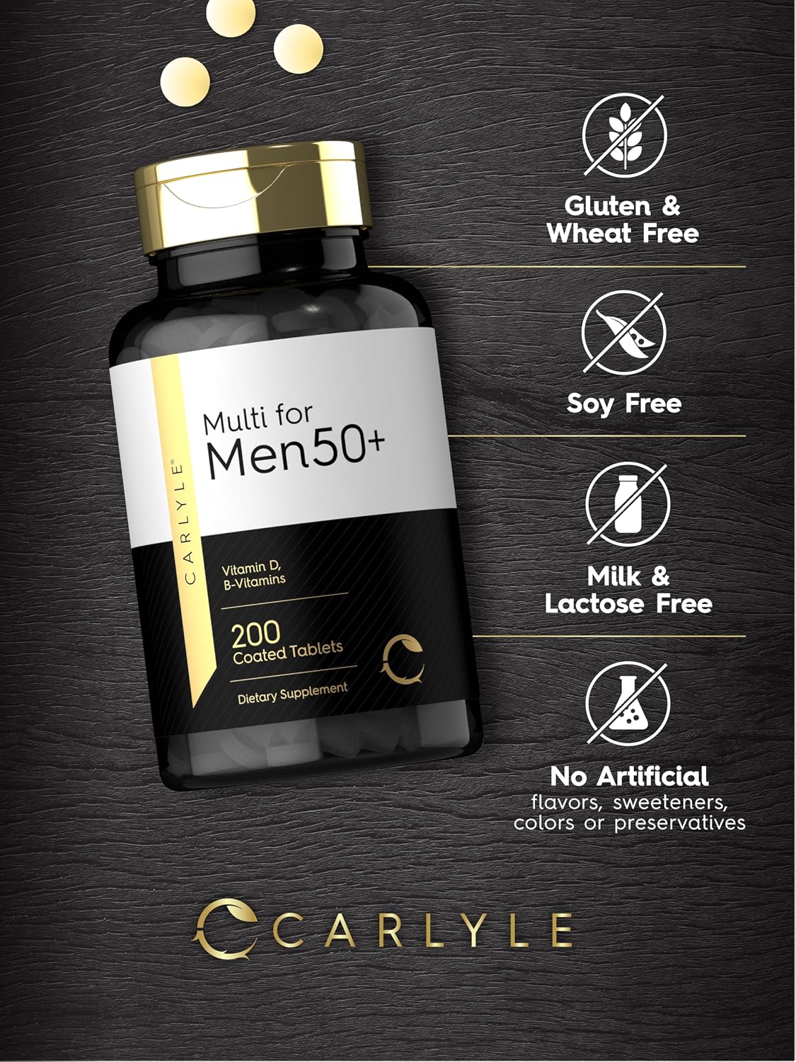 Carlyle Multivitamin for Men 50+ – 200 Caplets – with B Vitamins, Vitamin D, Magnesium & Zinc – Non-GM, Gluten-free Supplement - görsel 5