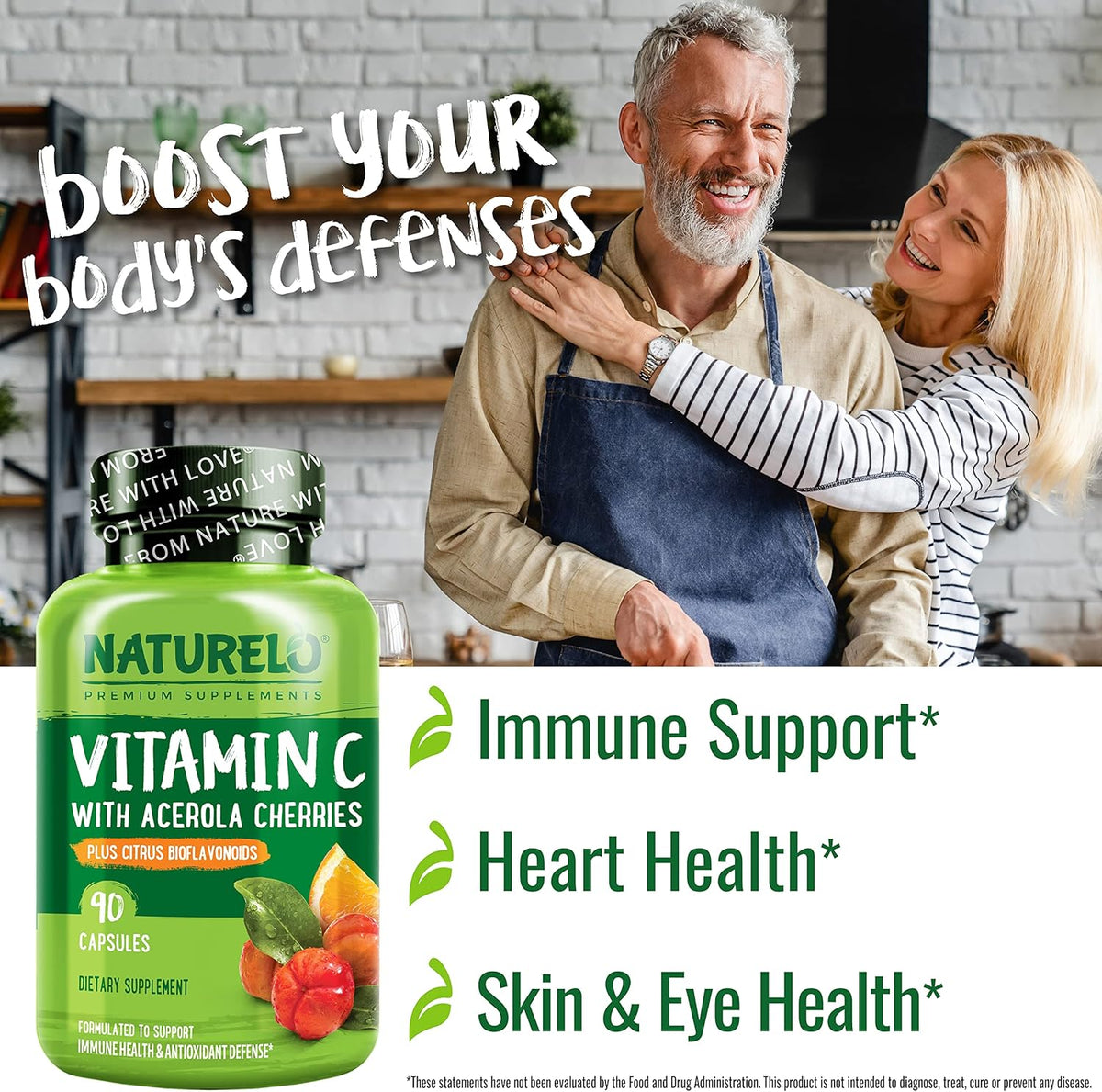 NATURELO Vitamin C with Organic Acerola Cherry Extract and Citrus Bioflavonoids - Vegan Supplement - Immune Support - 500 mg per Capsule - Non-GMO - 180 Capsules - görsel 6