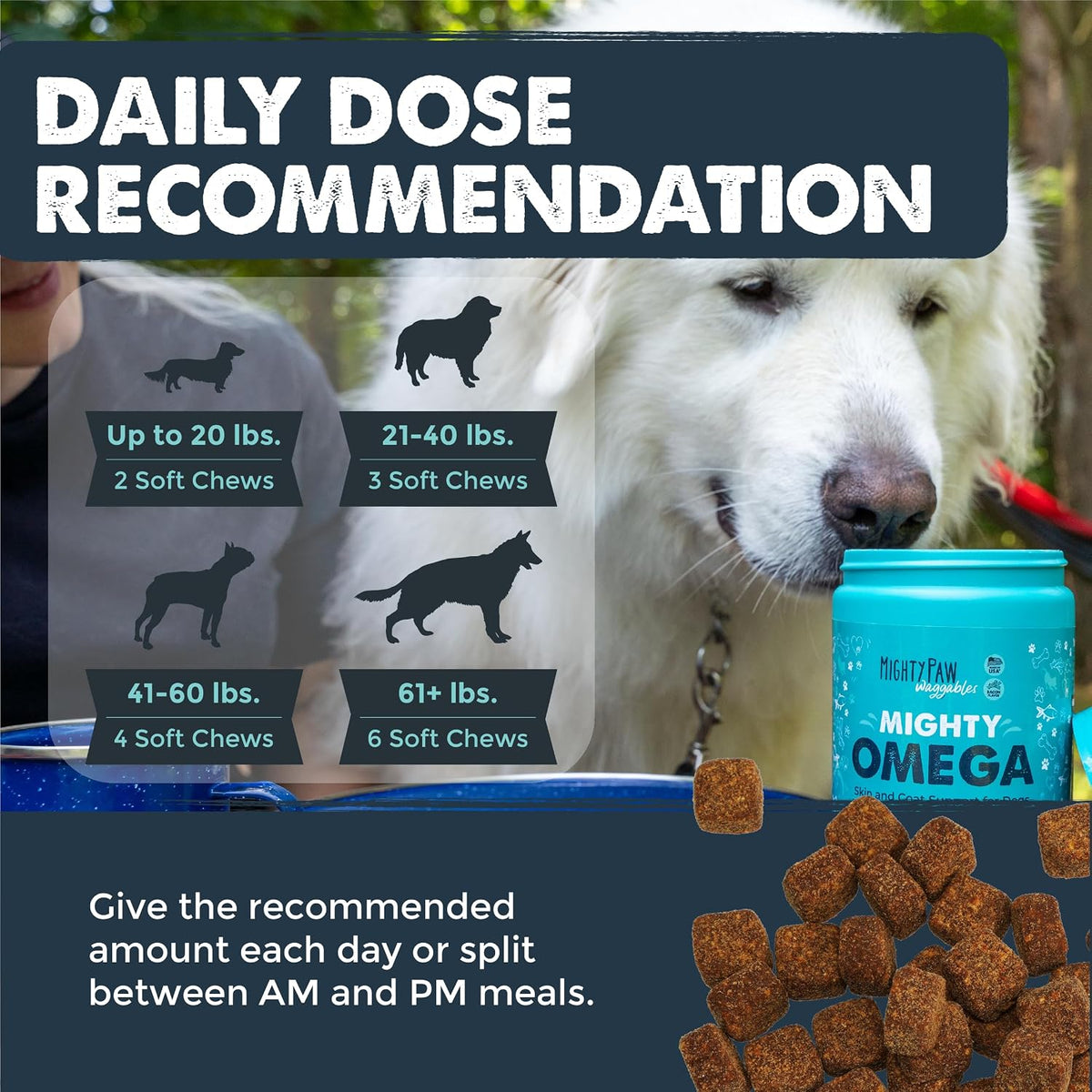Mighty Paw Waggables Mighty Omega (Made in The USA, 120 Count) | Omega 3 Fish Oil Chew for Dogs. Salmon Flavour Skin and Coat Supplement. Soft Chew Fish Oil for Dogs - DHA & EPA, Bacon Flavour - görsel 6