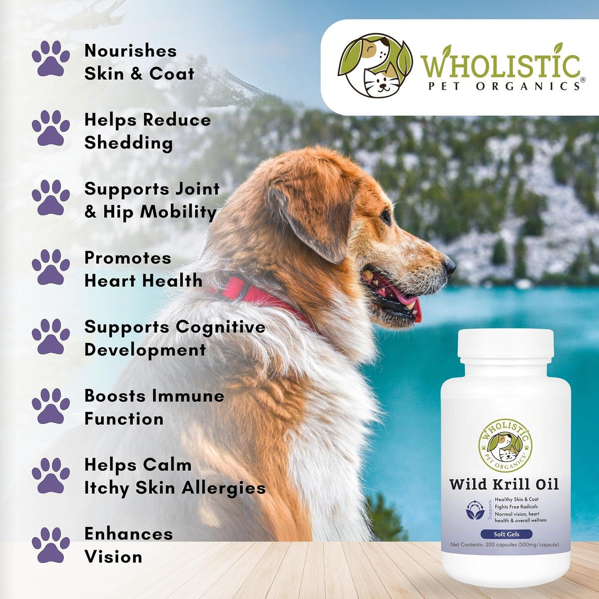Wholistic Pet Organics Krill Oil for Dogs and Cats - Premium Antioxidant Support - 60 Soft Gels - görsel 4
