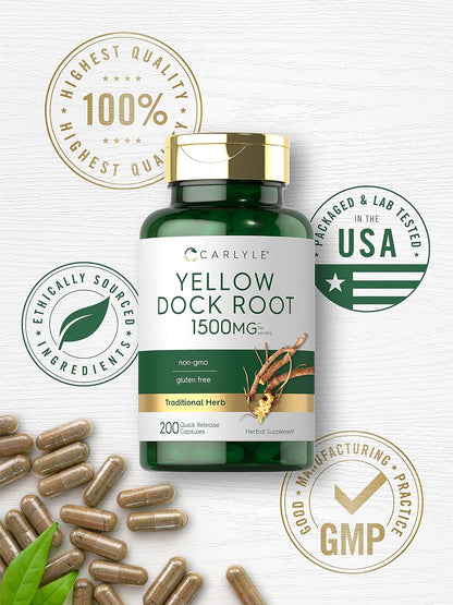 Carlyle Yellow Dock Root Capsules - 200 Count | High Strength, Non-GMO, Gluten-free