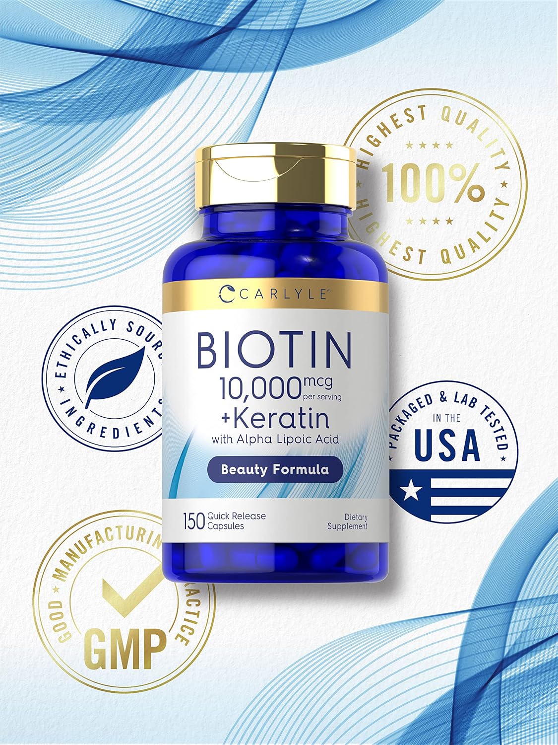 Carlyle Biotin 10,000µg with Keratin - 150 Capsules - görsel 5