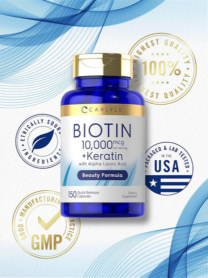 Carlyle Biotin 10,000µg with Keratin - 150 Capsules