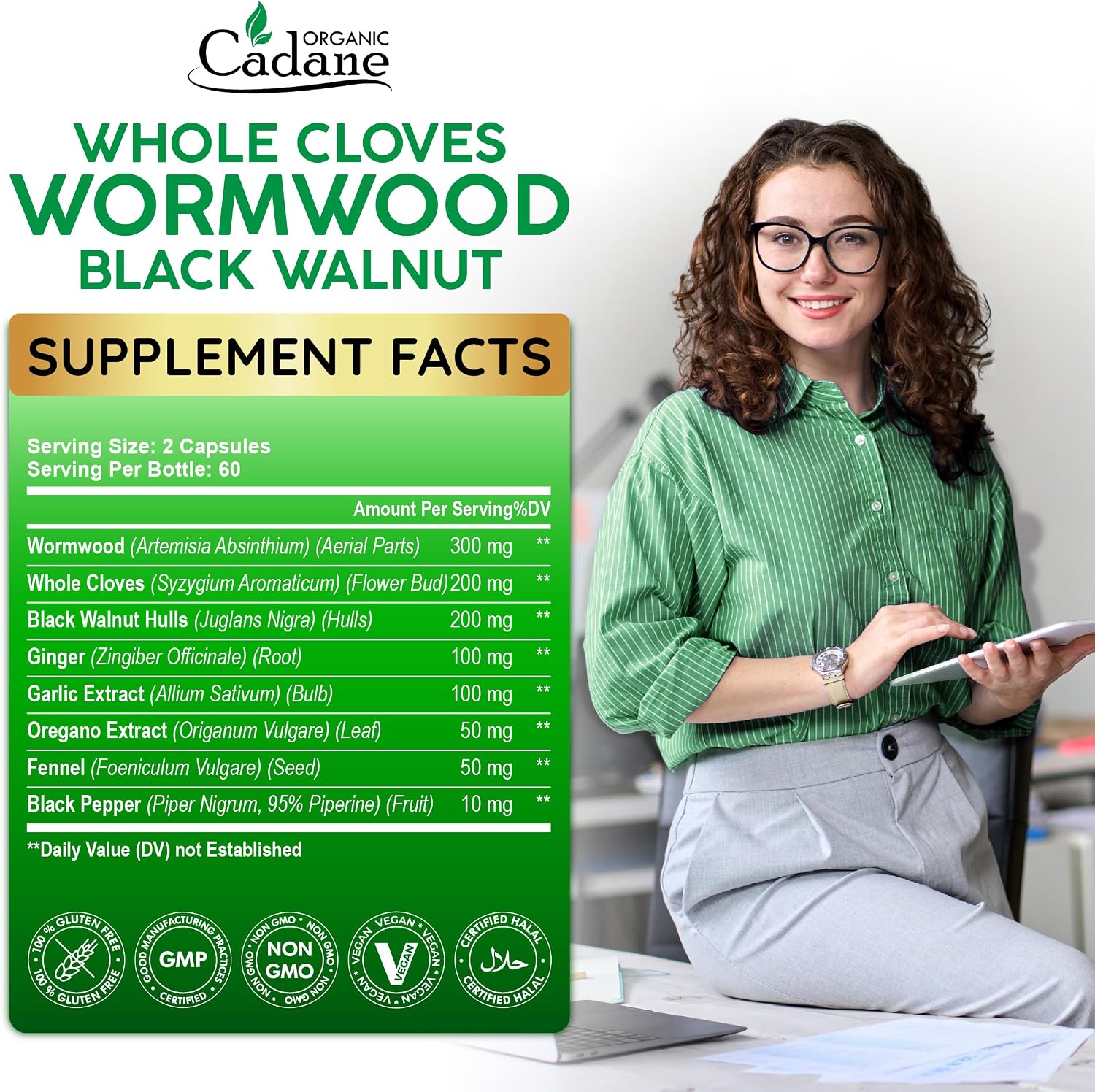Cadane Wormwood Whole Cloves Black Walnut with Ginger, Garlic, Oregano, Fennel & Black Pepper – Digestive & Wellness Support – 120 Capsules (60-Day Supply) - görsel 2