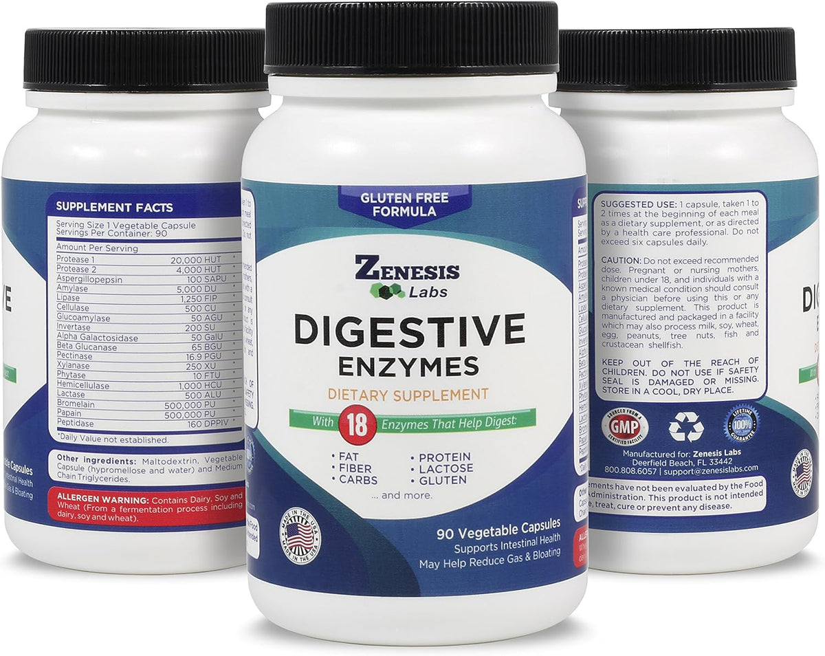 Digestive Enzymes - with Amylase, Bromelain, Protease, Lipase & 14 Other Enzymes - 90 Capsules - görsel 4