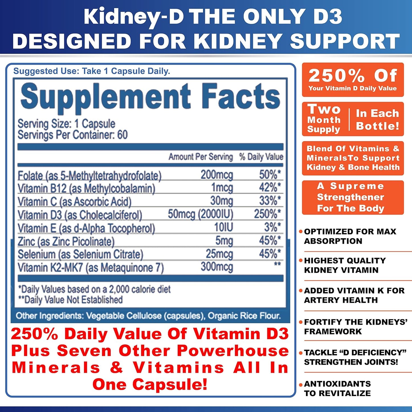 Kidney-D Supplement | Vitamin D3 with 7 Nutrients for Kidney Support - görsel 4