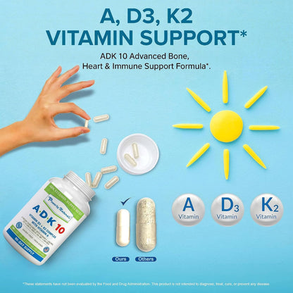 Power By Naturals ADK Vitamin Supplement – Vitamins A, D3 250 mcg & K2 MK-7 for Bone and Immune Health – 180 Capsules (6-Month Supply)