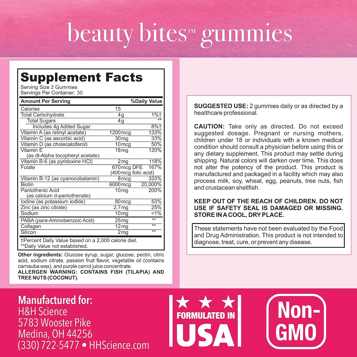 Beauty Bites Biotin Gummy Vitamins - Passion Fruit Flavoured Hair, Skin & Nails Gummies with 6000 mcg Biotin, Collagen, and Vitamins - görsel 2