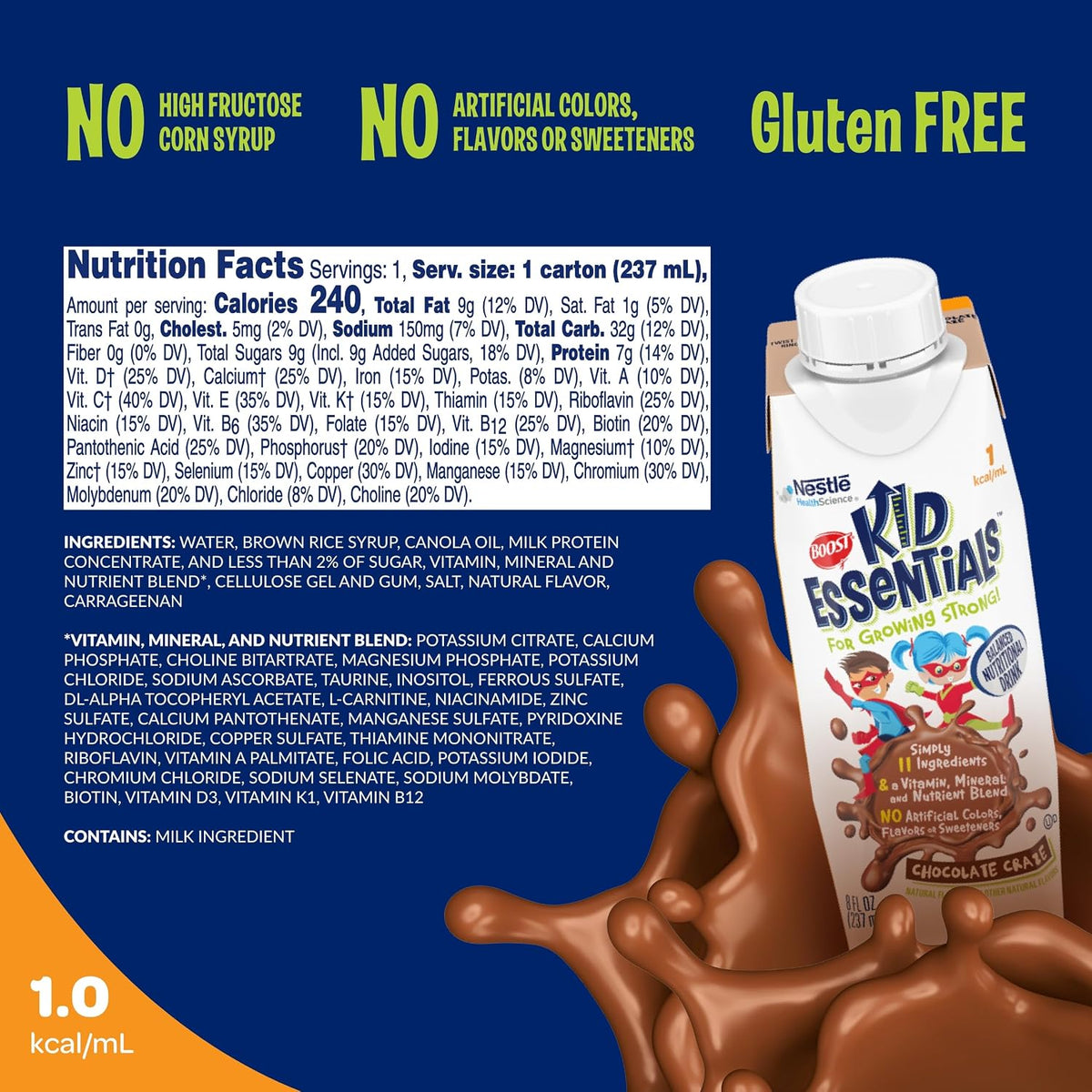 BOOST Kid Essentials 1.0kcal Balanced Nutritional Drink, Chocolate Craze, 237 ml (Pack of 24) - görsel 2