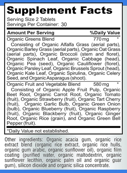 YUMMYVITE Fruit and Veg Superfood Greens - 28 Fruits and Vegetables with Antioxidants, 60 Tablets