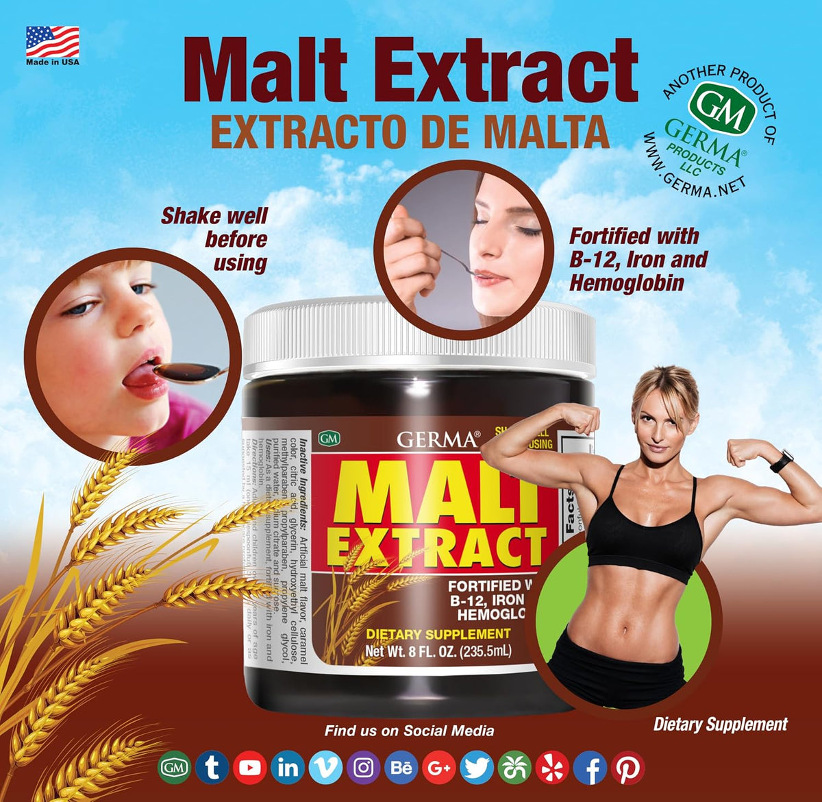 Germa Malt Extract Liquid Food Supplement – Pure Concentrated Barley Malt – 236 ml (8 fl oz) - görsel 2
