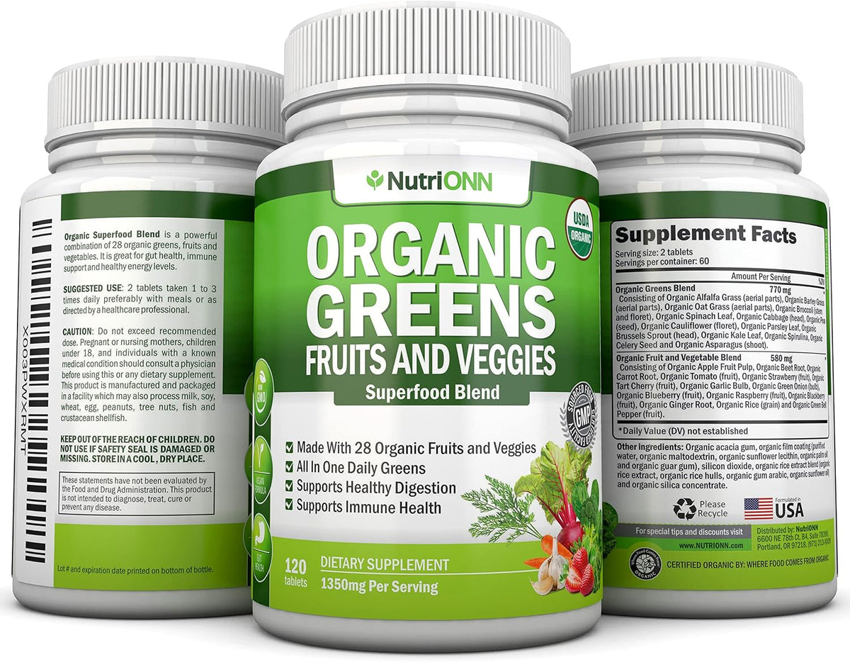 Organic Super Greens Capsules - Fruit And Vegetable Supplements - 120 Capsules - 28 Organic & Vegan Premium Ingredients - Superfood Blend For Immune Health, Digestion & Energy - Whole Food Vitamins - görsel 6