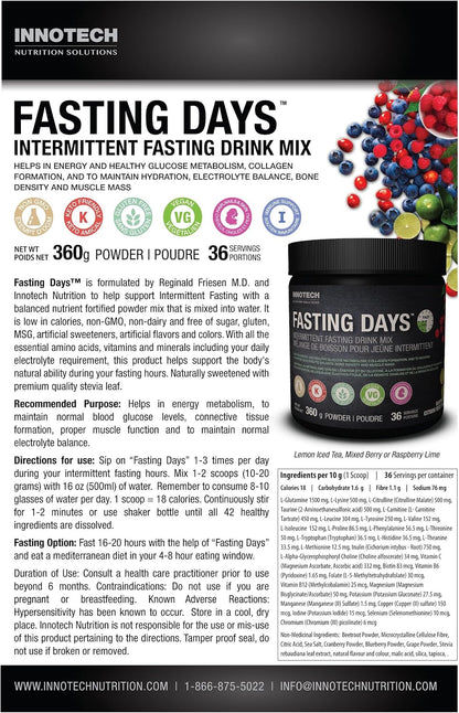 Innotech Nutrition Fasting Days Intermittent Fasting Drink Mix Metabolic & Electrolyte Support 42 Essential Ingredients Mixed Berry 360g