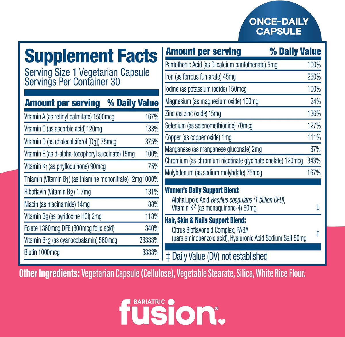 Bariatric Fusion Bariatric Multivitamin with Iron for Women – Hair, Skin & Nails Blend – 30 Capsules (1 Month) - görsel 4