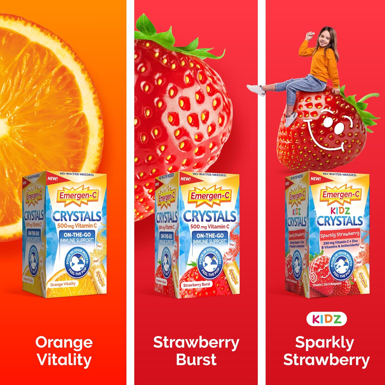 Emergen-C Kidz Crystals, Sparkly Strawberry, Immune Support Supplement with Vitamin C, B Vitamins, Zinc and Manganese - 28 Stick Packs - görsel 6