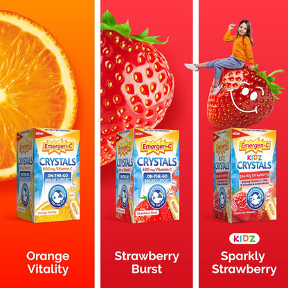 Emergen-C Kidz Crystals, Sparkly Strawberry, Immune Support Supplement with Vitamin C, B Vitamins, Zinc and Manganese - 28 Stick Packs