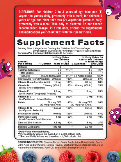 Nature's Truth Kids Multivitamin Gummies with Probiotics - 60 Gummies - Berry Punch Flavour