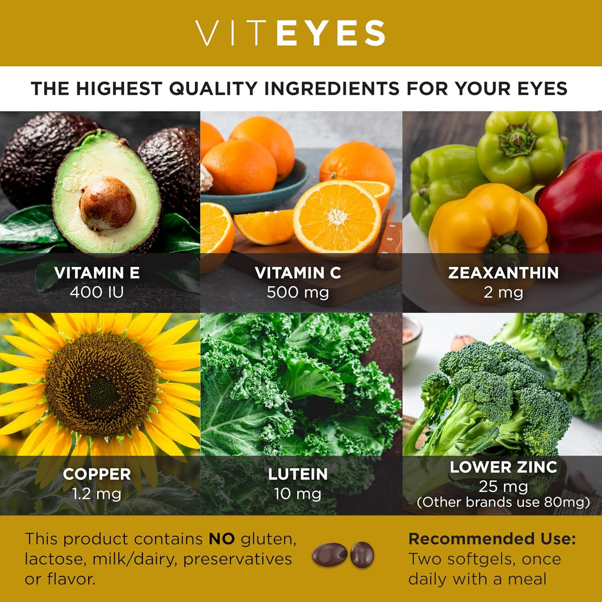 Viteyes AREDS 2 Classic Macular Health Formula Softgels – Eye Health Supplement with Lutein & Zeaxanthin, 180 Softgels - görsel 3