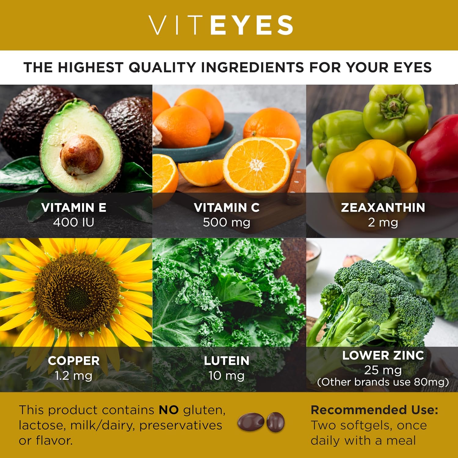 Viteyes AREDS 2 Classic Macular Health Formula Softgels – Eye Health Supplement with Lutein & Zeaxanthin, 180 Softgels - görsel 3