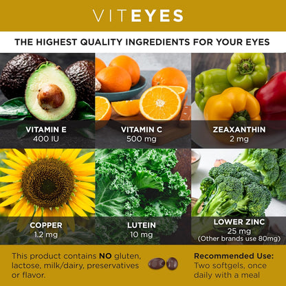 Viteyes AREDS 2 Classic Macular Health Formula Softgels – Eye Health Supplement with Lutein & Zeaxanthin, 180 Softgels