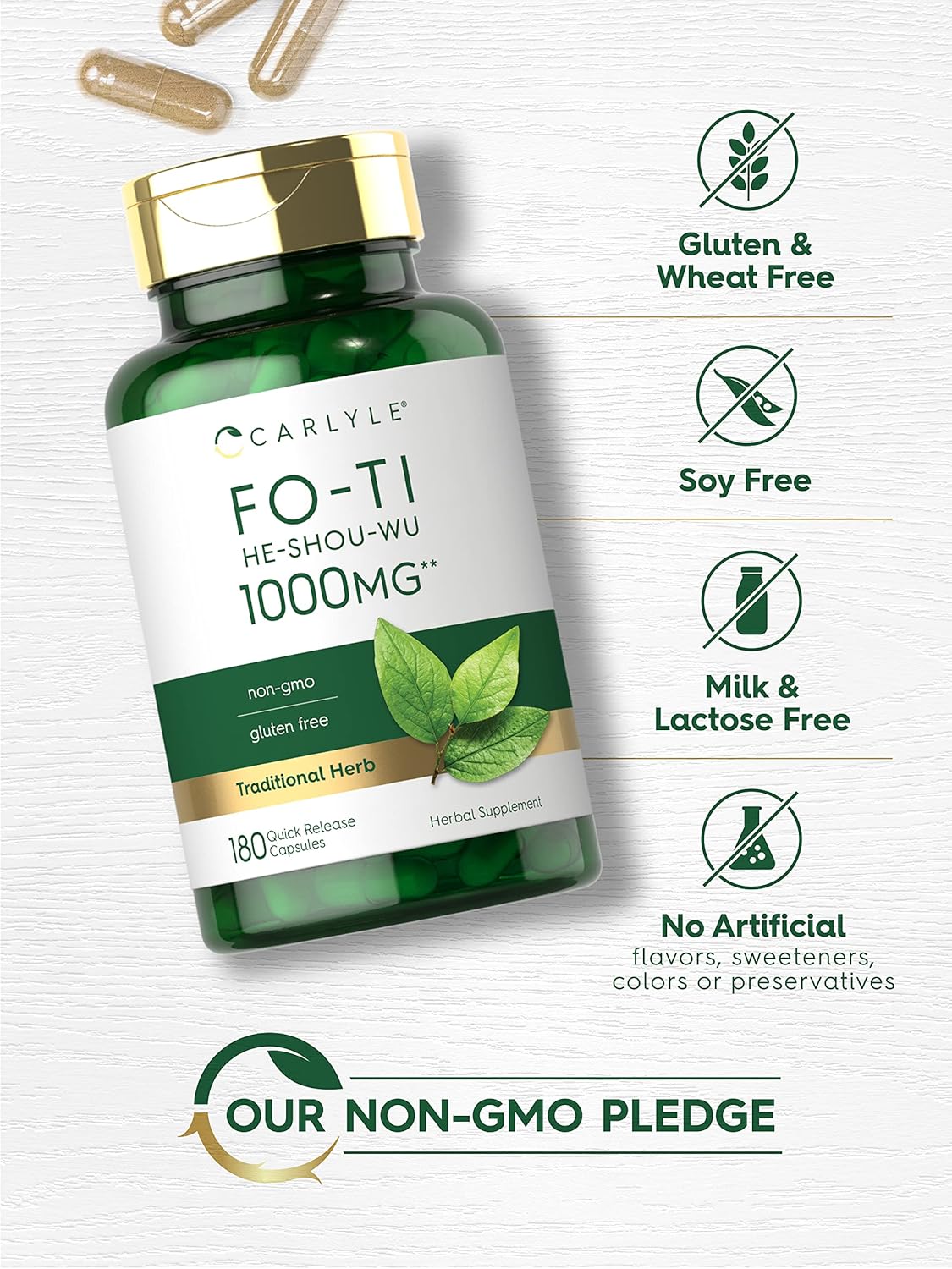 Carlyle Fo-Ti Supplement | 180 Capsules | He-Shou-Wu Root Extract | Non-GM and Gluten-free - görsel 4