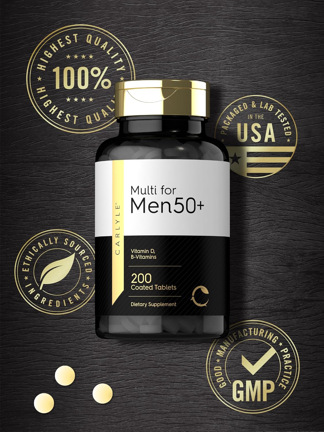 Carlyle Multivitamin for Men 50+ – 200 Caplets – with B Vitamins, Vitamin D, Magnesium & Zinc – Non-GM, Gluten-free Supplement - görsel 6