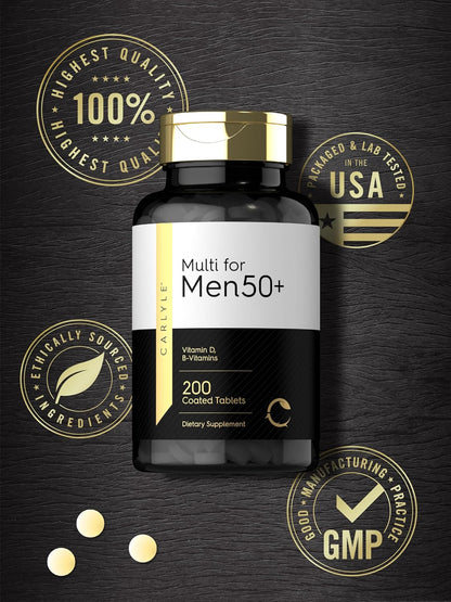 Carlyle Multivitamin for Men 50+ – 200 Caplets – with B Vitamins, Vitamin D, Magnesium & Zinc – Non-GM, Gluten-free Supplement