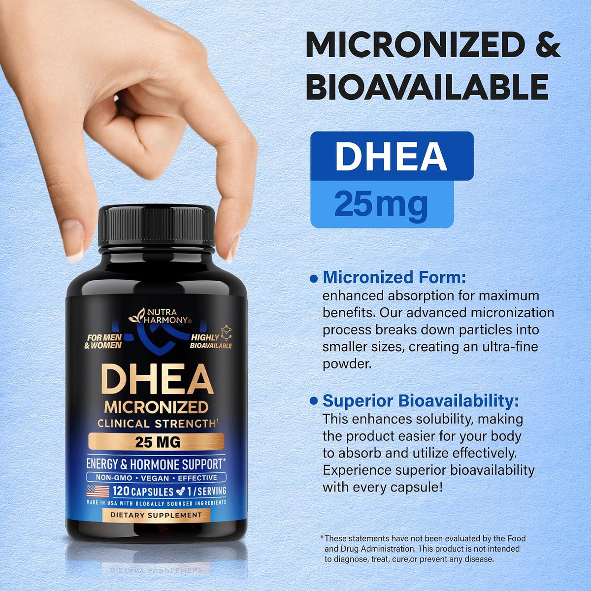 DHEA 25mg – Micronised DHEA Supplement for Hormone Balance & Energy Support – 120 Capsules - görsel 4