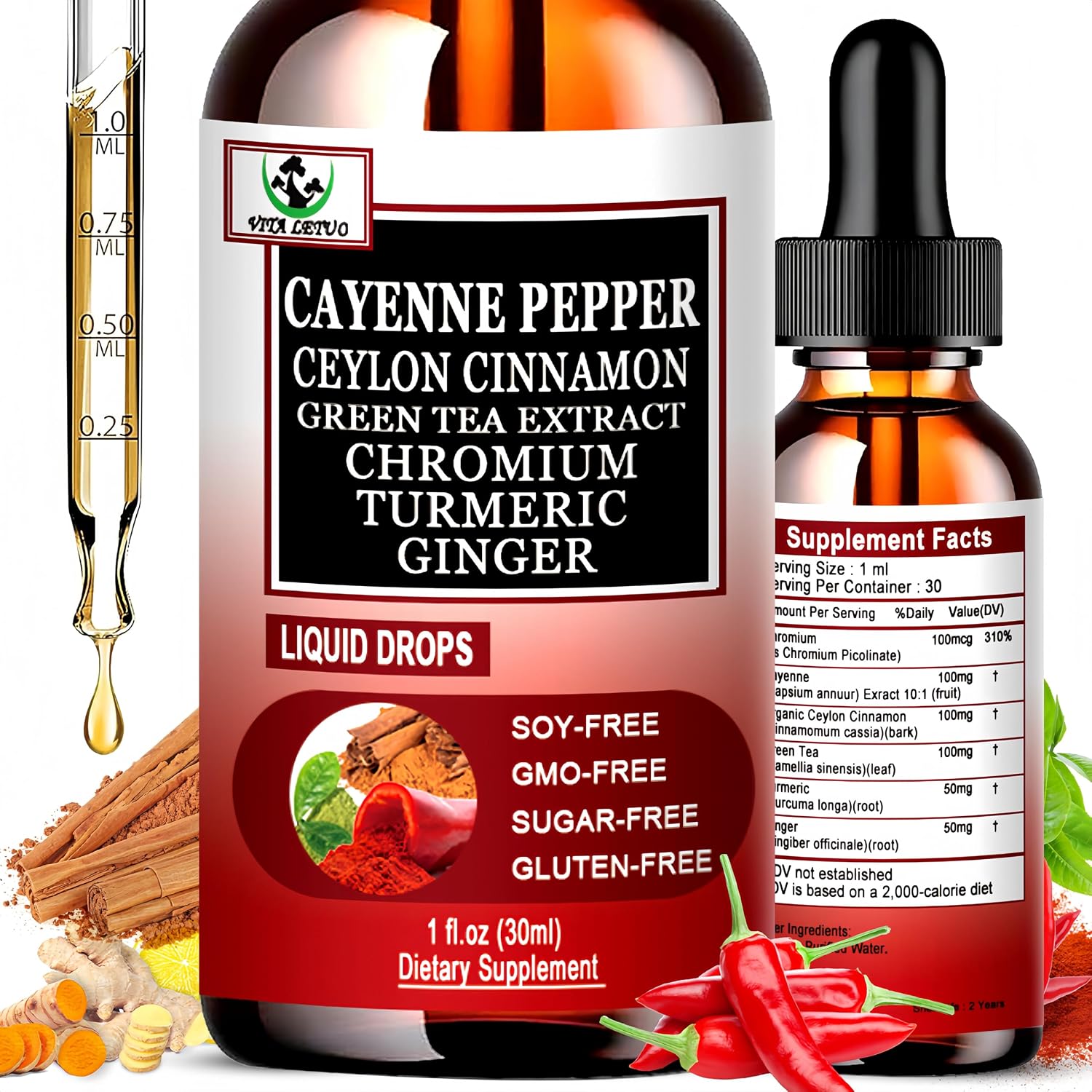 Cayenne Pepper Drops - 6-in-1 High Absorption Liquid Supplement - görsel 1