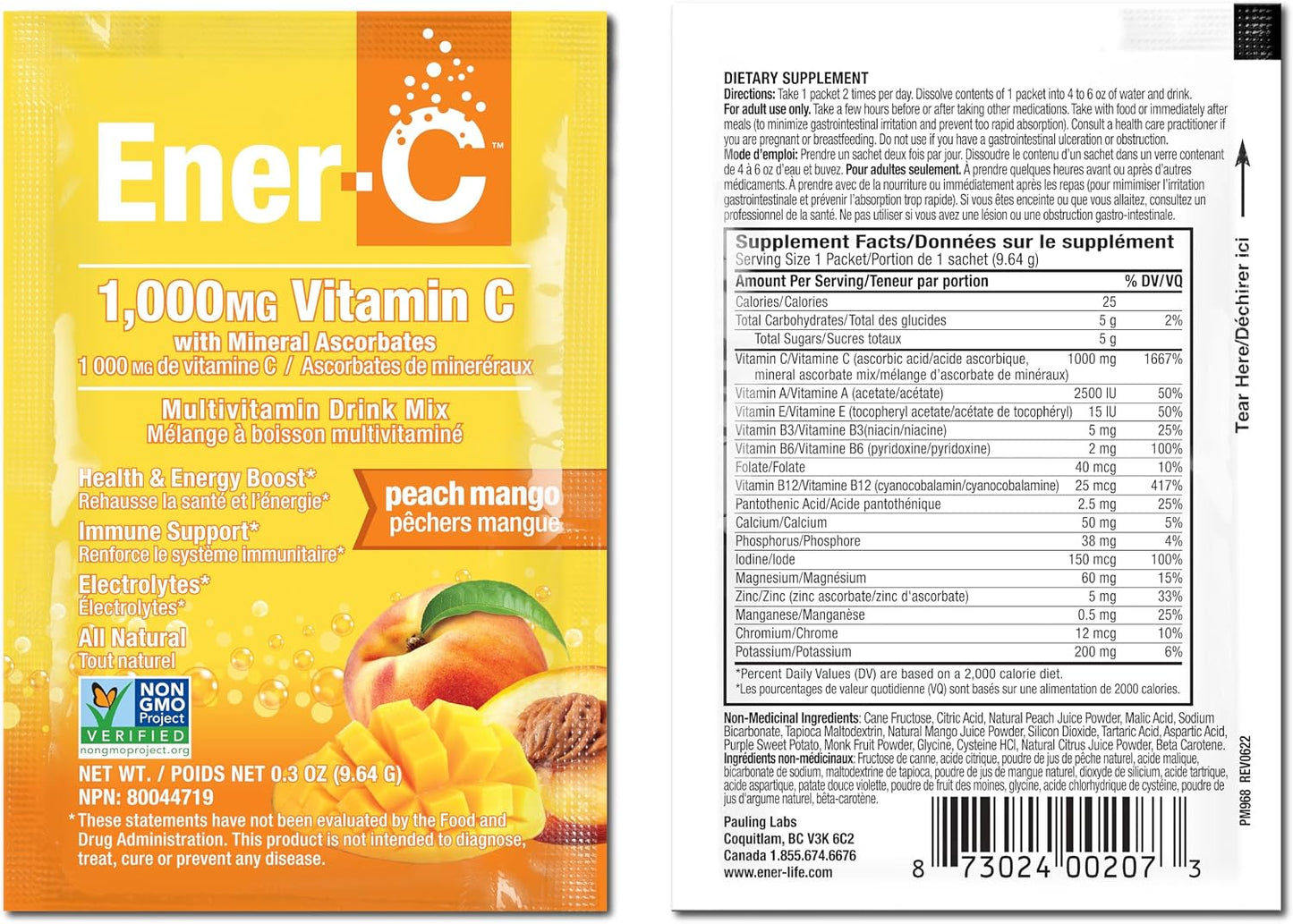 Ener-C Multivitamin Drink Mix - Peach Mango, 60 Sachets - görsel 9