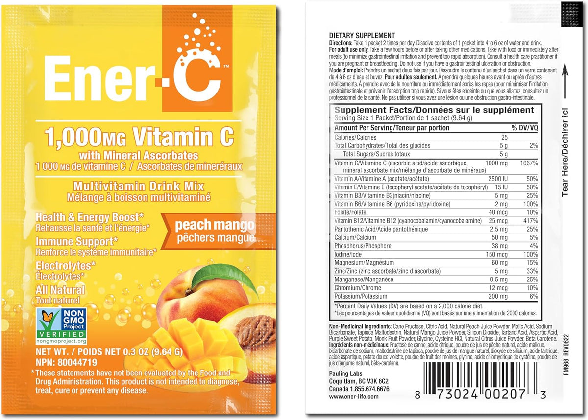Ener-C Multivitamin Drink Mix - Peach Mango, 60 Sachets - görsel 9