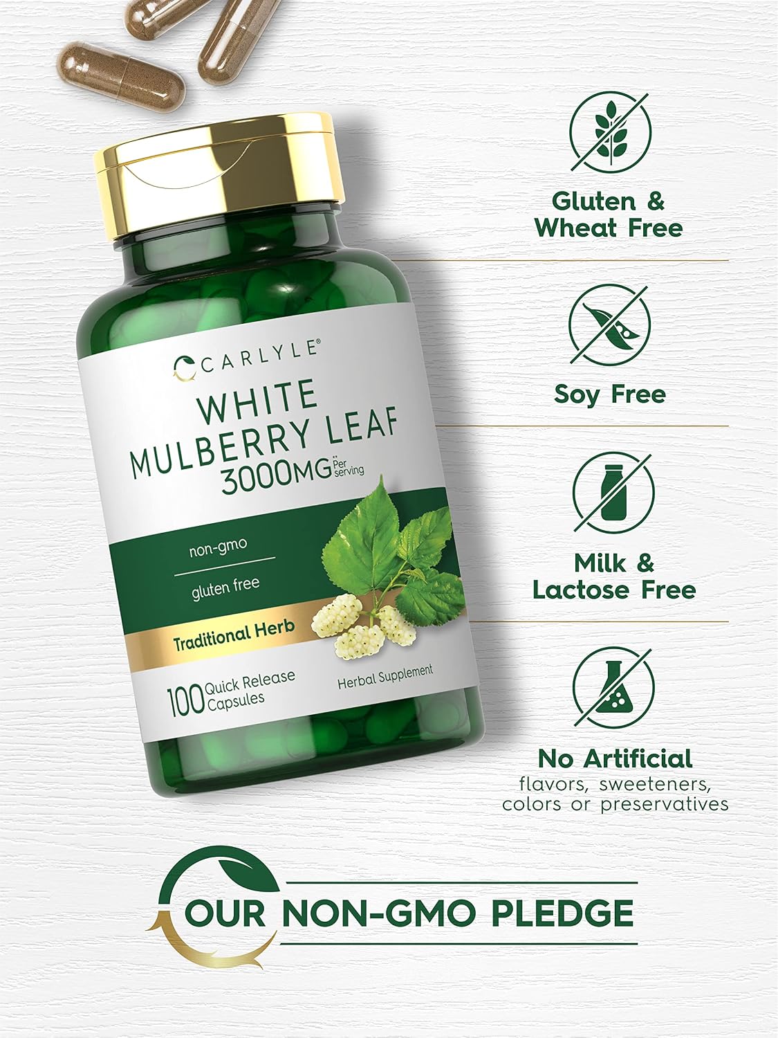 Carlyle Mulberry Leaf Extract 100 Capsules – Non-GMO and Gluten-Free Herbal Supplement - görsel 4