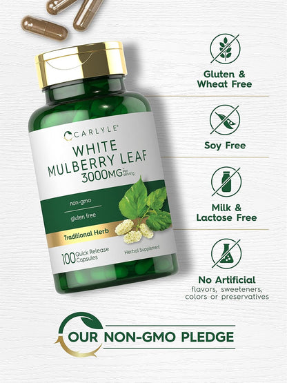 Carlyle Mulberry Leaf Extract 100 Capsules – Non-GMO and Gluten-Free Herbal Supplement
