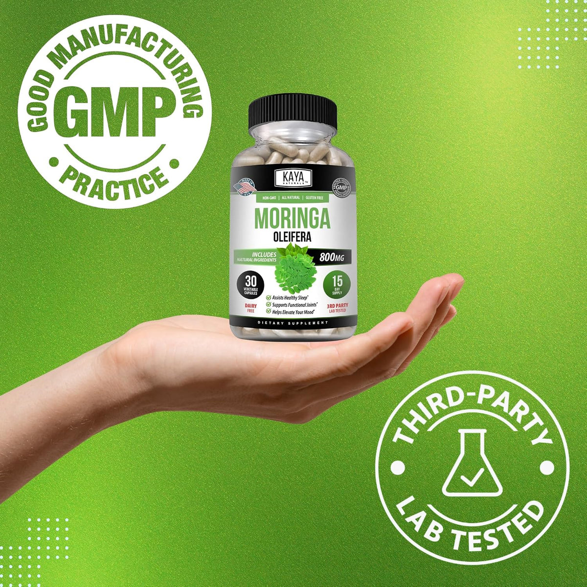Kaya Naturals Moringa Leaf Extract - Complete Greens Superfood Supplement - 30 Veggie Capsules - görsel 6