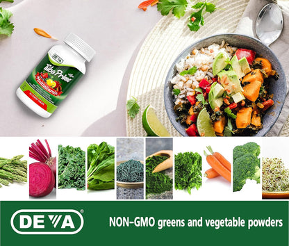 DEVA Tuba Prime Vegan Multivitamin – High-Potency Vitamin and Mineral Food Supplement with Antioxidants, Fruits, Vegetables, Super Mushrooms, Probiotics, Prebiotics, Seeds, Herbs – 90 Tablets