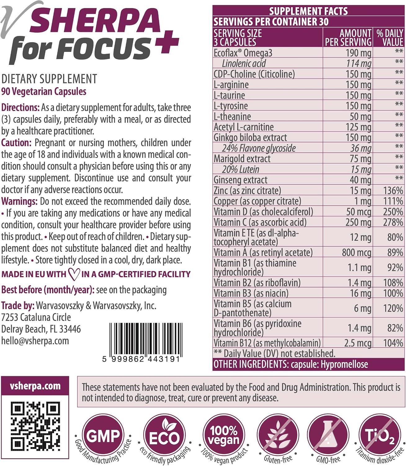 vSherpa for Focus+ Premium Nootropic Supplement - Brain Health & Cognitive Support - 90 Vegan Capsules - görsel 5