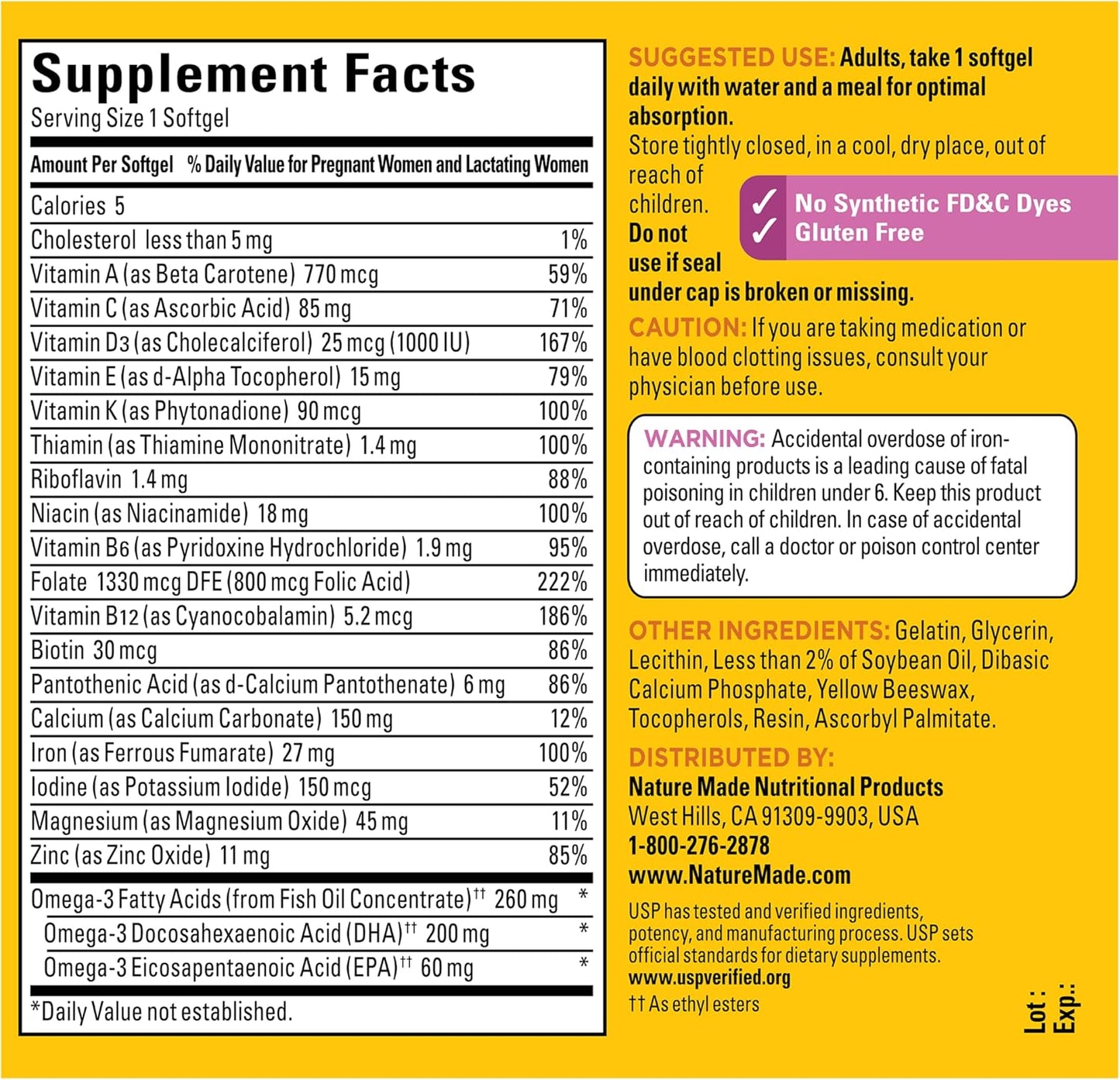Nature Made Prenatal Vitamins with Folic Acid + DHA, 110 Softgels - görsel 8