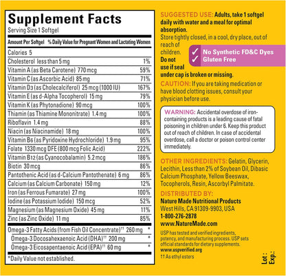 Nature Made Prenatal Vitamins with Folic Acid + DHA, 110 Softgels