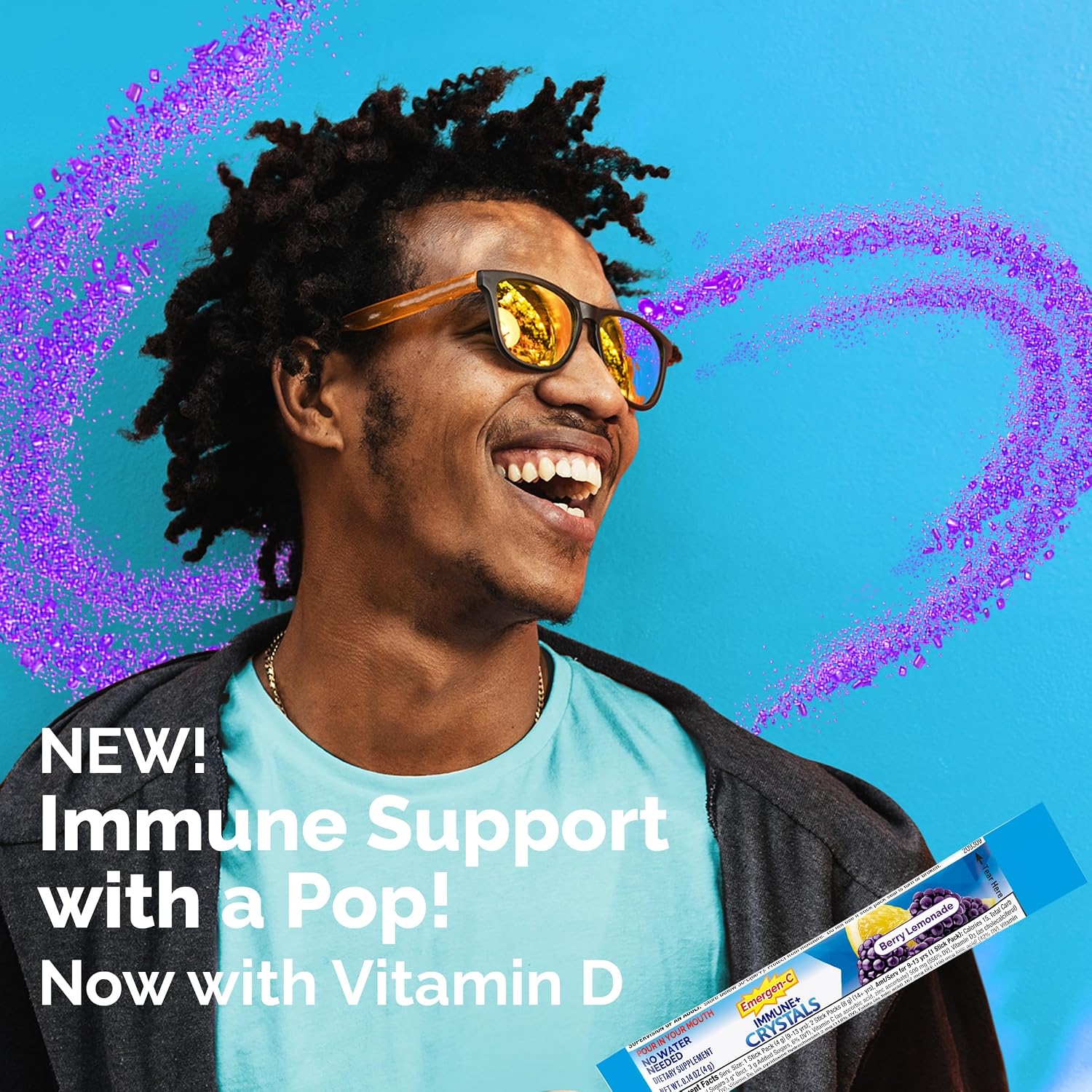 Emergen-C Immune Plus Crystals, On-the-Go Immune Support Supplement, Berry Lemonade - 28 Stick Packs - görsel 2