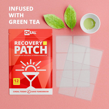 CHEAL Party Recovery Patches - 12 Pack - B Complex Formula for Better Mornings - 100% Natural, Transparent & Waterproof